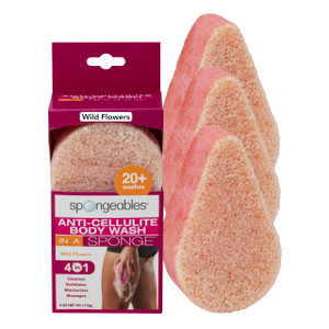 Spongeables Anti Cellulite Body Wash in a 20+ Wash Sponge, Wild Flower, 3 Count
