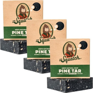 Dr. Squatch Natural Mens Bar Soap - Cold Process Body Soap Bar with Natural Oils - Gifts for Men - Pine Tar (5 oz, 3-Pack)