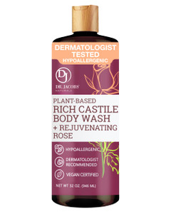 Dr. Jacobs Naturals Pure Castile Soap Liquid Body Wash, Rose - Plant Based Body Soap Infused with Vitamin E and Aloe Vera to Moisturize Dry and Sensi