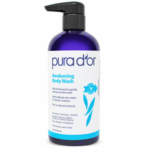 PURA D'OR 16 Oz Awakening Body Wash with Aloe Vera, Chamomile, Lavender, Tea Tree and Natural Nutrients - pH Balanced for Moisturized Soft, Fresh-Fee