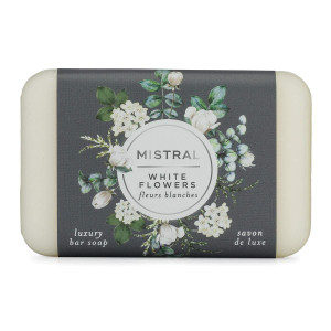 Mistral Classic French Bar Soap, White Flowers, 7 oz - Triple-Milled Luxury Natural Soap with Organic Shea Butter & Olive Oil | Long-Lasting Moisturi