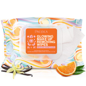 Pacifica Glowing Makeup Remover Wipes  With Glycolic Acid for AHA Exfoliating and Facial Cleansing  No Rinse Face Cleaning Towelettes  Dermatologi