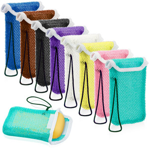8 Pcs Soap Saver Pouch Body Scrubber Exfoliator and Holder Loofah Savers for Bar Wash Soap Bag with Rope Exfoliating Sponge for Bath Shower Travel Fa