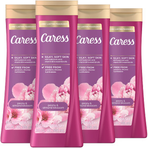 Caress Moisturizing Peony & Almond Blossom Body Wash For Fresh, Smooth Skin Body Soap To Soothe & Unwind 20 fl oz, Pack of 4