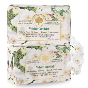 Wavertree & London White Orchid Scented Natural Soap (2 Bars), 7oz Moisturizing French Triple Milled Soap Bars enriched with shea butter - Pure Plant