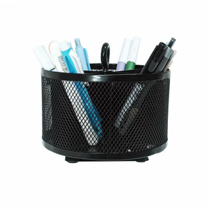 SETTFRFE Rotating Pen Holder for Desk,Supplies Organizer pencil Caddy,6 Compartments Desk Organizer,Black (Metal Mesh Style)