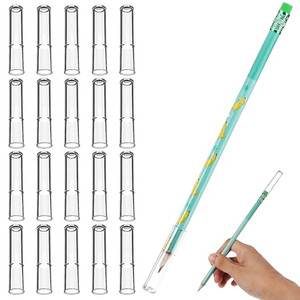 COMNICO Plastic Pencil Caps Clear Pencil Toppers and Extenders Stationery Accessories for Classroom, School, Office 20 pcs