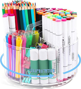 volepet Large Capacity 360° Rotating Marker Organizer with 6 Compartments Acrylic Pen Holders Office Storage Supplies Holds over 600+ Pencils