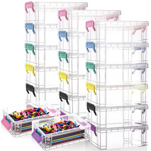 Sherr 24 Pcs Clear Pencil Boxes Bulk Classroom 8.8 x 5.5 x 2.7 Inch Extra Large Plastic Hard Pencil Case Crayon Box Bulk Marker Organizer Stackable C