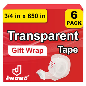 JWOWO Clear Tape 6 Pack with Refillable Tape Dispenser, Holiday Supplies and Gift Wrap Tape, Great for Christmas Crafts, Matte Finish, 3/4 in x 650