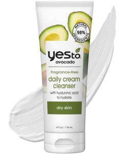 Yes To Avocado Fragrance Free Daily Cream Cleanser, Hydrating Face Wash That Removes Makeup & Impurities Leaving Skin Moisturized With Hyaluronic Aci