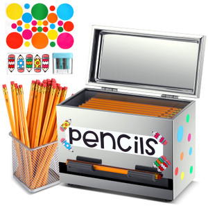 Pencil Dispenser for Classroom Stainless Steel Pencil Dispenser Metal Straw Dispenser with 50 Pencils 3 Stickers 1 Metal Pen Holder 1 for Bulk Pen St