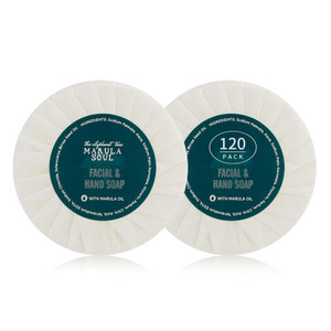 OPPEAL Marula Oil Hotel Toiletries Round Soap Bar - 0.5 Oz Travel Size in Bulk - Individually Wrapped - Ambergris Scent - 120 Bars per Case.