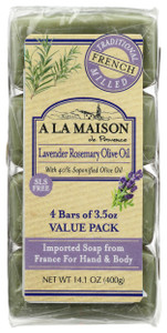 A LA MAISON Lavender Rosemary Olive Oil Bar Soap - Triple French Milled Natural Moisturizing Hand Soap Bar (4 Bars of Soap, 3.5 oz)