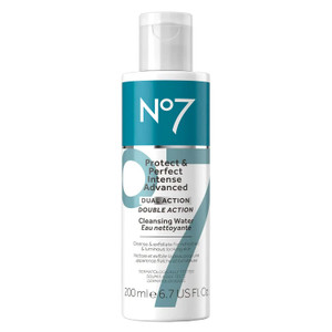 No7 Protect & Perfect Intense Advanced Cleansing Water - Dual Action Facial Cleanser + Makeup Remover - Cleansing Facial Water + Natural AHA Exfolian