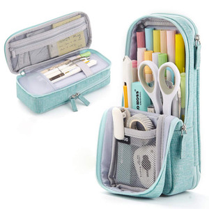 iSuperb Standing Pencil Case 2 Compartments Pencil Pouch Magnetic Mobile Phone Holder Bracket Pen Bag Large Capacity Phone Pouch College Stationery O