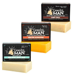 Grown Ass Man Co. Body Bars (Mild Exfoliating Variety Pack, 3-Pack)