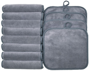 BloomSesame Makeup Remover Cloths for Face, Eye, Lips - Reusable Makeup Remover Pads Soft Microfiber Facial Cleansing Cloths 8 x 8 inch 12 Pack (Gray