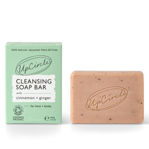 UPCIRCLE Cinnamon + Ginger Chai Soap Bar 3.5oz - Organic Vegan Cleanser For Face And Body - French Pink Clay + Glycerin Reducing Redness + Irritation
