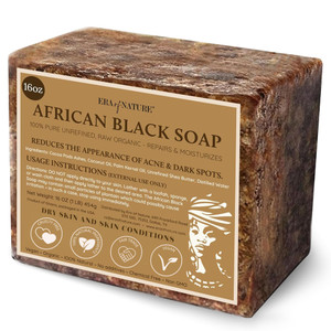 era of nature Best Raw ORGANIC AFRICAN BLACK SOAP, for Dry Skin and Skin Conditions. Pure & Natural Ingredients, Imported From Ghana - 1lb (16oz)