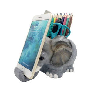 Large Capacity Elephant Desk Pen and Pencil Holder With Phone Stand, Multi-Purpose Organizer for Home Office and Vanity Desk Supplies
