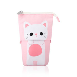 iSuperb Standing Pencil Pouch Pencil Case Cute Cat Telescopic with Zipper Canvas Kwaii Cartoon Pencil Bag Stationery Box for Kids Girls Boys School S