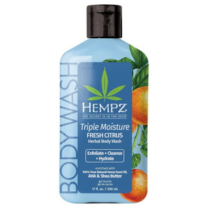 Hempz Triple Moisture Body Wash - Grapefruit & Peach - Hydrating for Sensitive Skin, Scented, Exfoliating with Shea Butter, Pure Hemp Seed Oil, and A