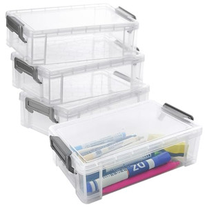 YOIYINI 4Pcs Clear Pen Holder Boxes,Marker Organizer for Desk,Extra Large Crayon Holders,Plastic Storage Box for Pen,Crayon,Markers,Rulers,Art Suppli