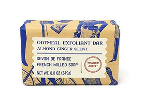 Trader Joe's Savon de France French Milled Soap - Oatmeal Exfoliant Bar Almond Ginger Scent 8.8 oz - 2-PACK