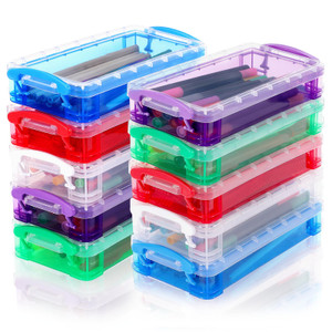 Nodaaiie 10 Pack Stackable Plastic Pencil Boxes, Large Capacity Crayon Box, Clear Pencil Case Organizer with Snap Tight Lid for Office Art Craft Supp