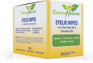 Eyecare Naturals Tea Tree Oil Eyelid Wipes with Coconut Oil - Dry Eye Wipes No Rinse, Natural Essential Oil Cleansing Eye Wipes - Daily Eyelid Makeup