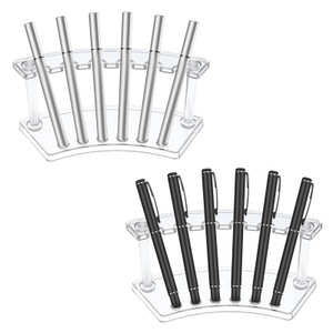 Quilax 2Pcs Pen Holder Stand for Desk, Clear Pen Display Stand Pen Holder with 6 Slots, Makeup Brush Stand Rack Pen Stand Storage, Eyebrow Pencil Org
