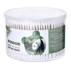MONCOM Cotton Swabs 500 Count Double Round Thick Tips | Biodegradable Eco-Friendly Strong Wooden Sticks Cotton Swabs For Ears | Firm Qtips cotton swa