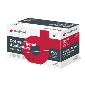 Dealmed 6" Cotton-Tipped Wood Applicators  1,000 Non-Sterile Cotton-Tipped Applicators, 100 Applicators Per Pouch, Ideal for Application of Medicati