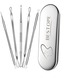 BESTOPE Blackhead Remover Blackhead Removal Pimple Comedone Extractor Tool - Treatment for Blemish Whitehead Popping Zit Removing with Metal Case (Si