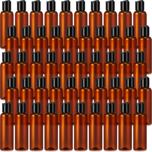Mimorou 50 Pieces 4oz Plastic Squeeze Bottles with Disc Top Flip Cap Empty Amber Refillable Containers Small Travel Toiletry Bottles for Lotion Shamp