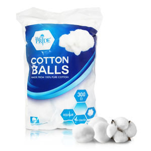 MED PRIDE Medical Cotton Balls, 100% Pure Cotton, Ultra Soft, 300 Count, for Ears, Face, Makeup Removal, Nail Polish, Lotions, Absorbent Multipurpose