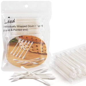 Lsed, 100 Pack Cotton Swabs, Individually Wrapped, Organic & Biodegradable, Double Tipped Cotton Tips for Ear, Beauty Care, Cleaning, Make-up (Round