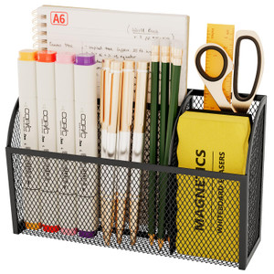 UVGVA Magnetic Pencil Holder Markers Dry Erase Holder for Whiteboard 3-Grid Locker Organizer for Fridge, Home, School and Office