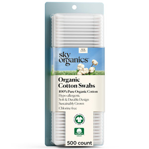 Sky Organics - Organic Cotton Swabs, 500 ct. - Ultra Soft Tips - Strong & Durable - Hypoallergenic - Chlorine Free - Sustainable - Natural, Vegan & C