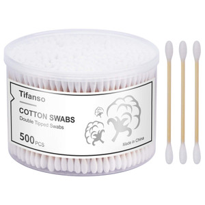 tifanso 500 Count Cotton Swabs, Natural Double Round Strong Wooden Cotton Tip Sticks Buds for Ears, Cruelty-Free Ear Swabs with Storage Box