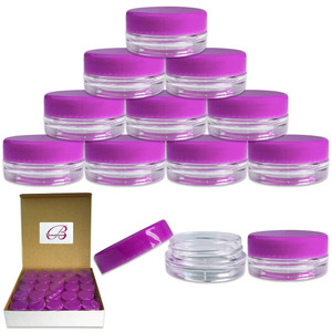 Beauticom 3g/3ml (0.1 Fl Oz) Round Clear Plastic Jars with Round Top Lids for Creams, Lotions, Make Up, Powders, Glitters, and more... (Color: Purple