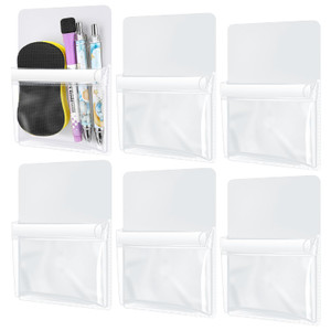 Sherr 6 Pcs Magnetic Pen Marker Holders, Magnetic Pocket Pouch 4.7 x 6.5 Clear File Holder for Fridge Whiteboard Locker, Magnet Pen Dry Erase Marker
