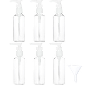 TecUnite 6 Pack Small Pump Bottles Clear Travel Bottle Plastic Empty Spray Dispenser Hand Lotion Sanitizer Refillable Accessories Set with Small Funn