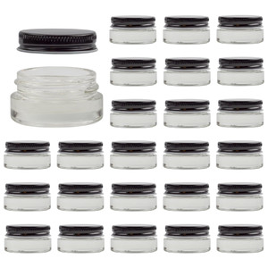 Cornucopia Brands 7-Milliliter Glass Lip Balm Jars (24-Pack).25-Ounce Thick-Walled Containers (7ml Clear with Black Metal Lids)