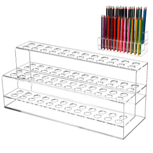 Cabilock 48-Slots Pen Display Stand, 2 Tier Clear Acrylic Colored Pencil Organizer, Display Stand Holder for Eyebrow Makeup Brush, Rack Organizer for