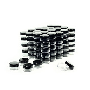 ZEJIA 10 Gram Sample Containers, 100 Count Cosmetic Containers with Lids, Refillable Empty Sample Jars, Small Plastic Containers with Lids (Black)