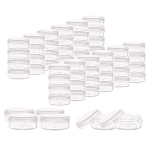ZEJIA 10 Gram Sample Containers, 100 Count Cosmetic Containers with Lids, Refillable Empty Sample Jars, Small Plastic Containers with Lids (Clear)