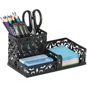 EasyPAG Desk Organizer with 3 Compartment for Pencil Sticky Note Holder and Office Accessories,Black