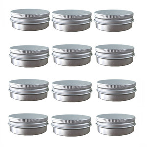 Screw Top Aluminum Tin Jars Cosmetic Sample Metal Containers, Round Pot for Candle, Lip Balm, Salve, Make Up, Eye Shadow, Powder (12 Pack, 1 OZ/30ml)